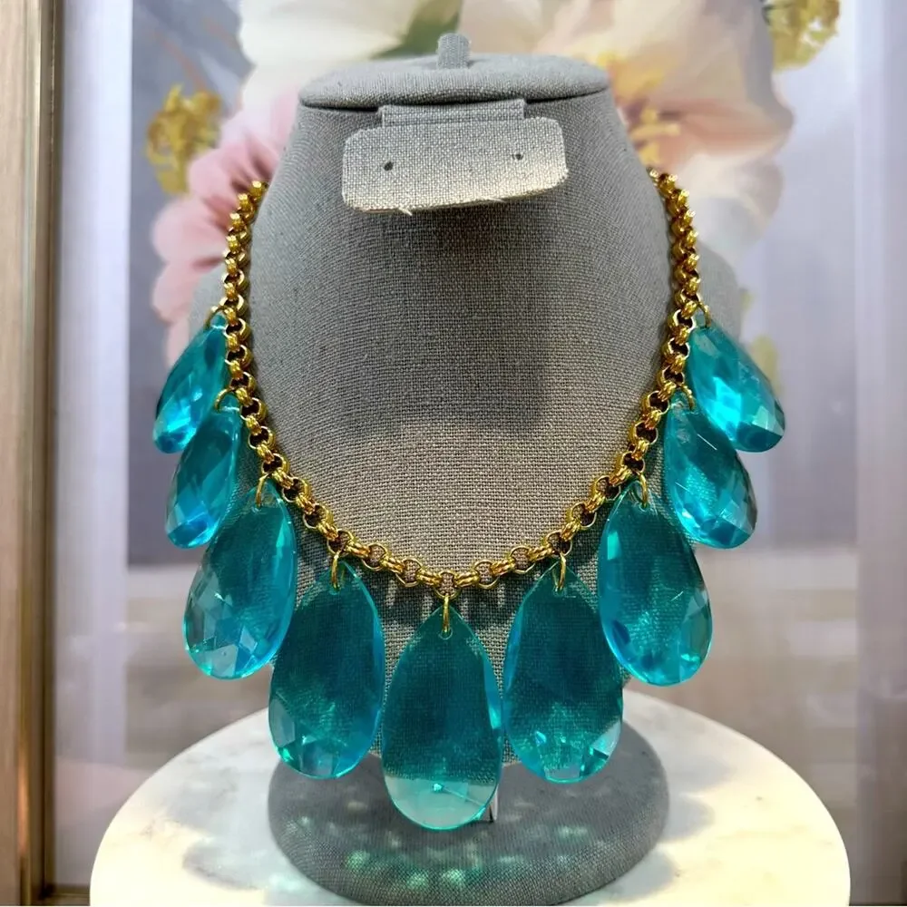 KATE SPADE - CASCADING AQUA TEARDROP STATEMENT NECKLACE